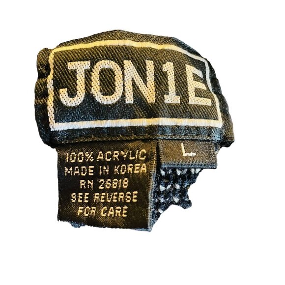 Vintage JON1E Cardigan Sweater Acrylic Knit Black Tan Patterned Size Large - Picture 4 of 7